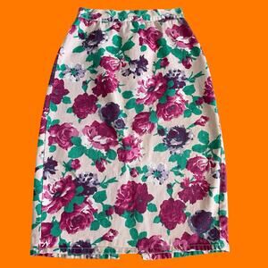 80's 90's vintage pink floral denim high waisted skirt Size 9 bongo *runs small*